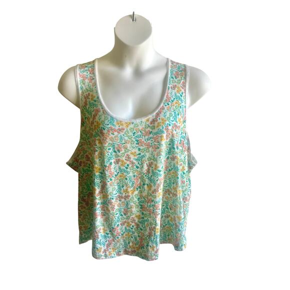 J Crew Floral Tank Top Size 3X Vacation Resort‎ Cruise Summer Breathable Cotton - Picture 1 of 7